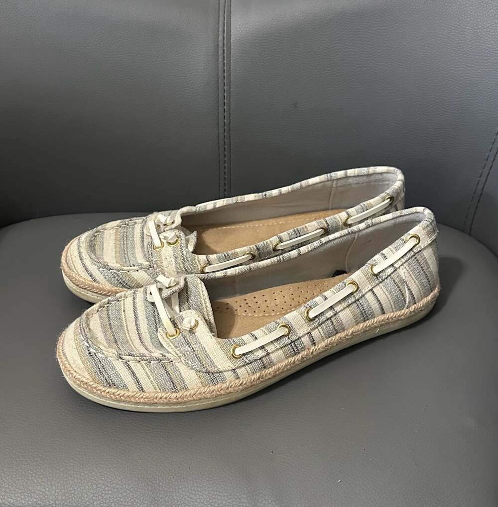 St. John's Bay Flex Form Striped Espadrille Boat Shoes Slip On Size 9